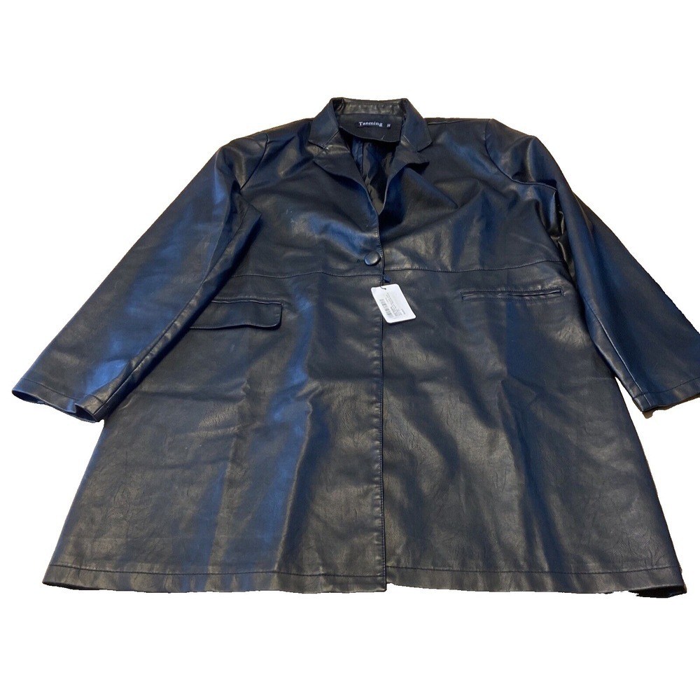 Tanming Womens Faux Leather Jacket 2XL Black Trench Coat‎